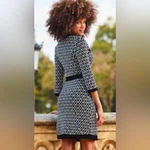 White House Black Market Black and White Geometric Long Sleeve Dress